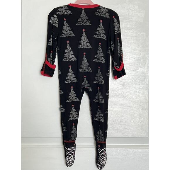KICKEE PANTS Christmas Tree Foil One Piece Sleeper Pjs Zip Pajamas Black 6-9m - Picture 3 of 11